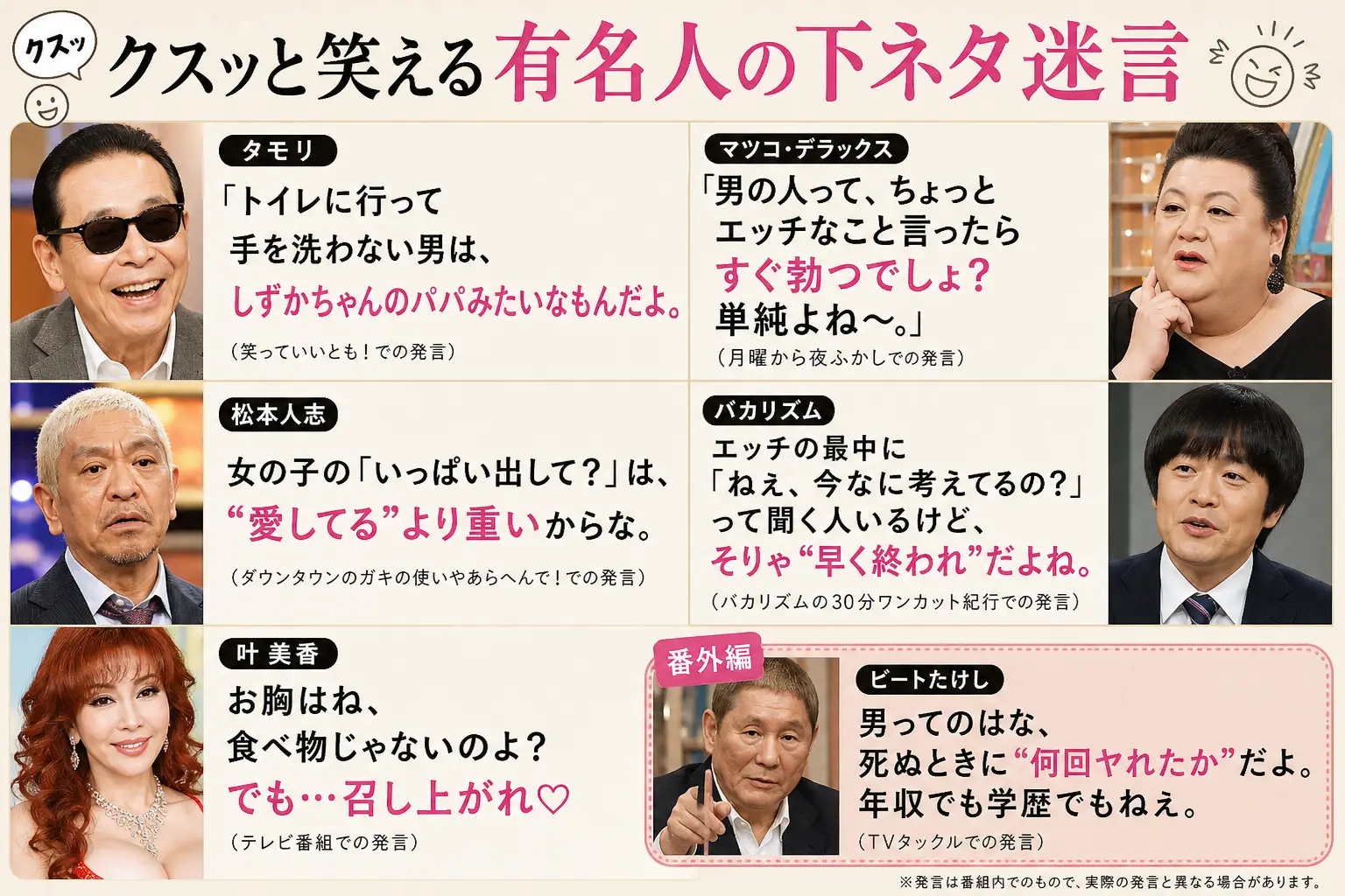 クスッと笑える有名人の下ネタ迷言7選!